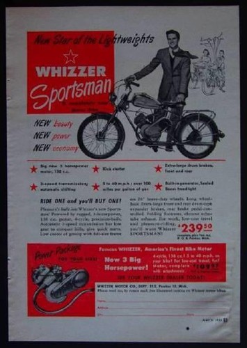 1950 whizzer motor bike - 1950,