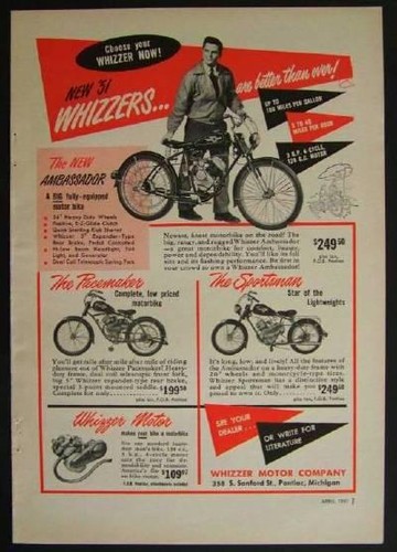 1951 whizzer motor bike - bike, engine